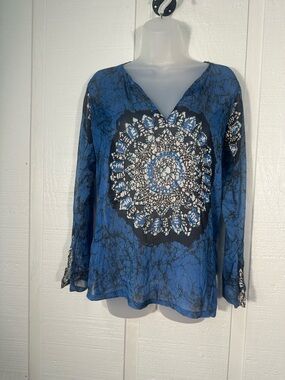 Funky People Blue Shear Long Sleeve Top Size Medium EUC